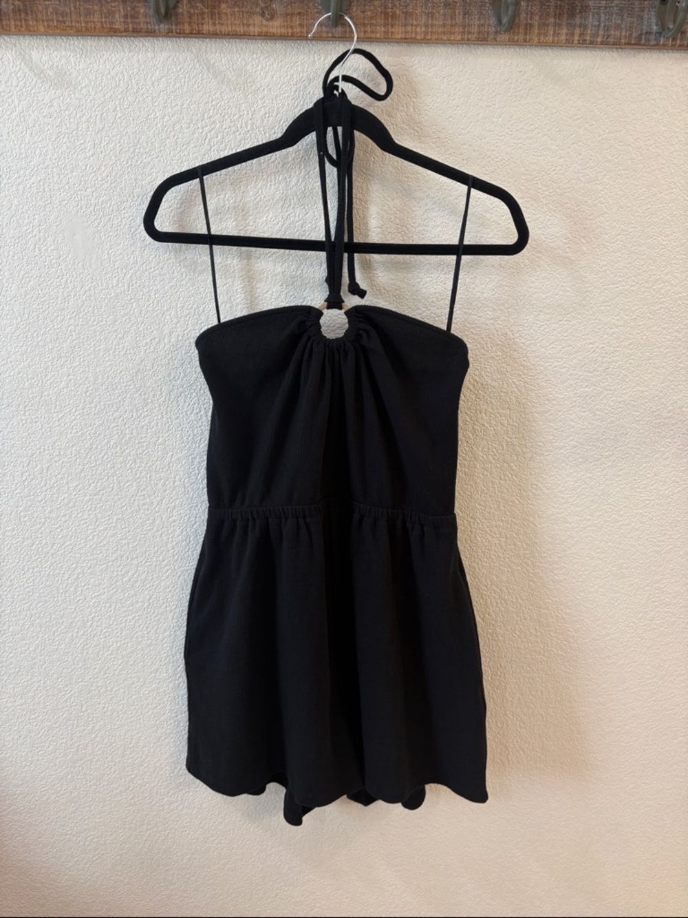 Old Navy Black Halter Romper with Ring Accent